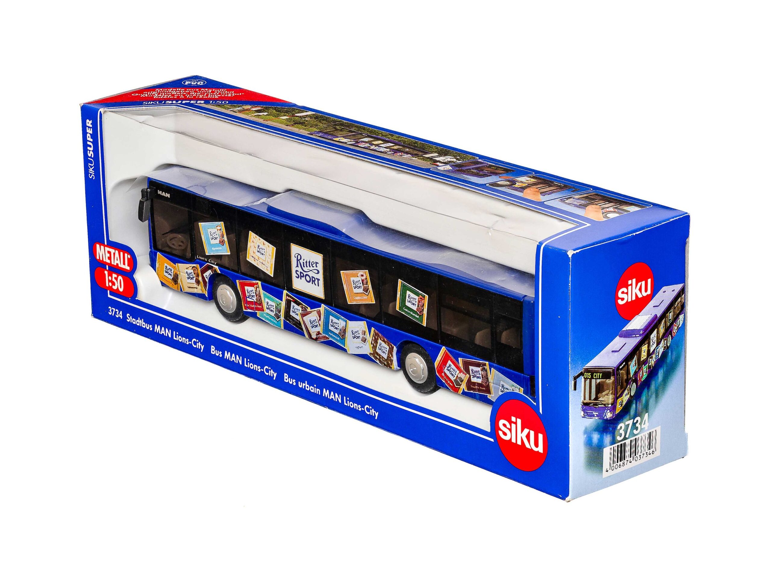 Siku 3734 MAN Stadtbus Ritter Sport 1:50 OVP 1 Siku 3734 MAN Stadtbus Ritter Sport 1:50 OVP